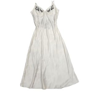 Marks and Spencer White Vintage Maxi Slip Dress size 14 with Floral Embroidary